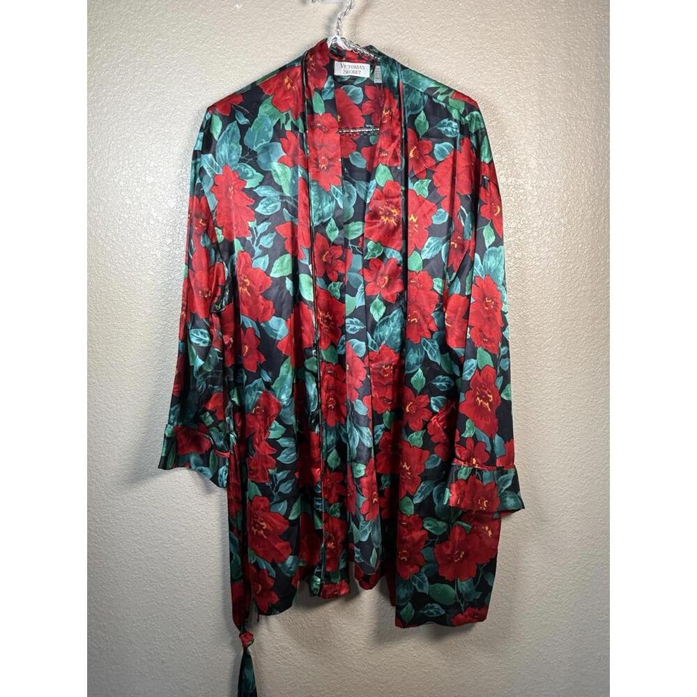 Vintage Victoria's Secret 90’s  Gold Labels Sz  OS Red Floral Robe Romantic‎